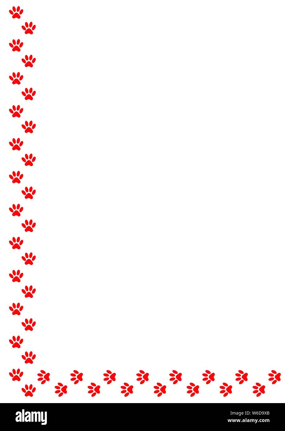 Eine Reihe von canine Pfotenabdrücke in Schwarz als Grenze zu einer A4-Seite Stock Vektor