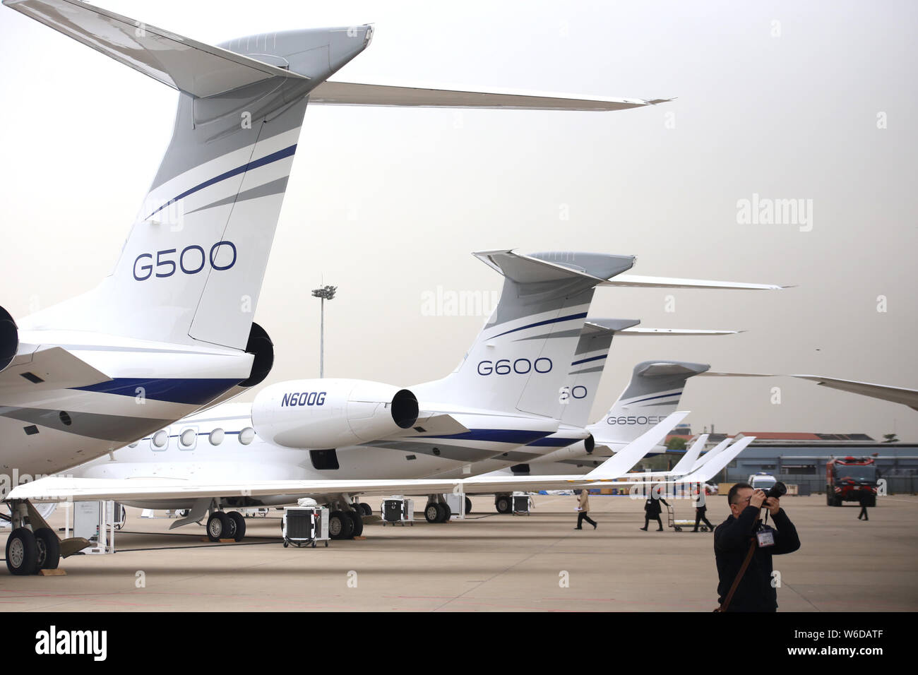 Business Flugzeugen von Gulfstream Aerospace Corporation sind auf dem Display vor der 2018 Asian Business Aviation Konferenz und Ausstellung (ABACE 2018) Stockfoto