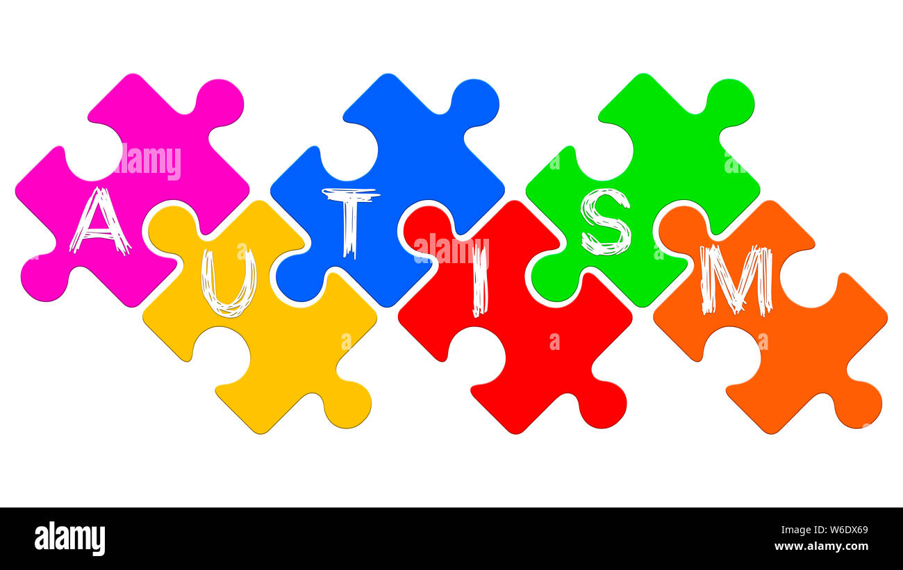 Autismus Wort auf Rätsel geschrieben. Autismus Spektrum Störungen Konzept. Stockfoto