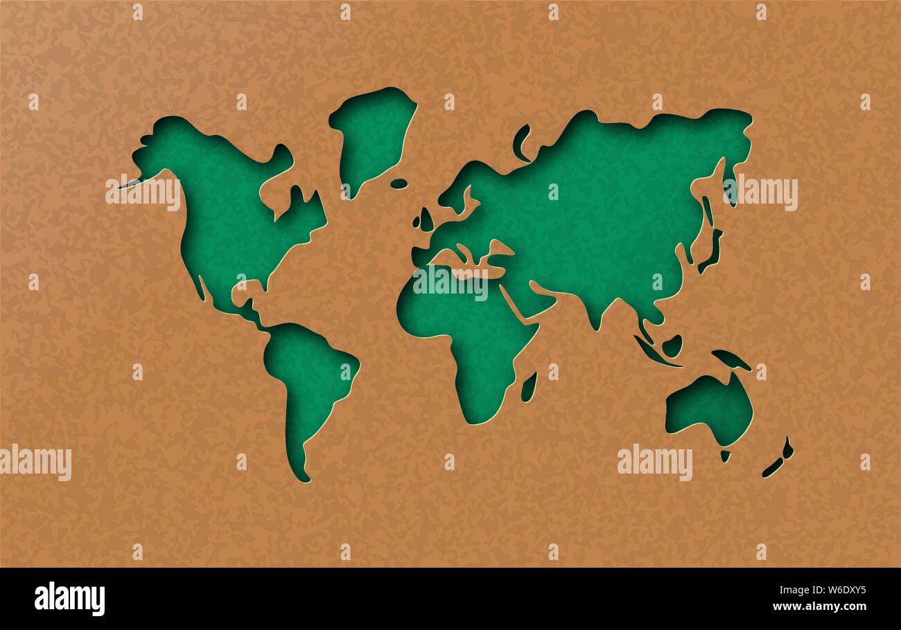 Grünbuch cut Weltkarte Abbildung des Planeten Erde land Form in recyceltem papercut Handwerk Stil. Umwelt Care Concept oder Geografie Bildung de Stock Vektor