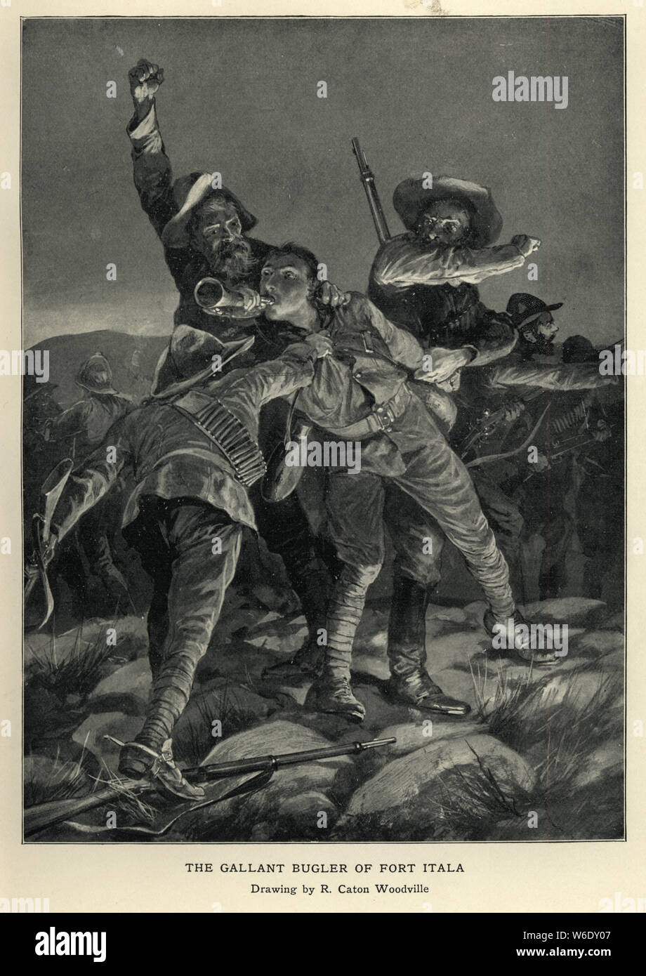 Zweiten Burenkrieg, (Anglo Boer Krieg). Gallant hornist Alarm am Fort Itala Stockfoto