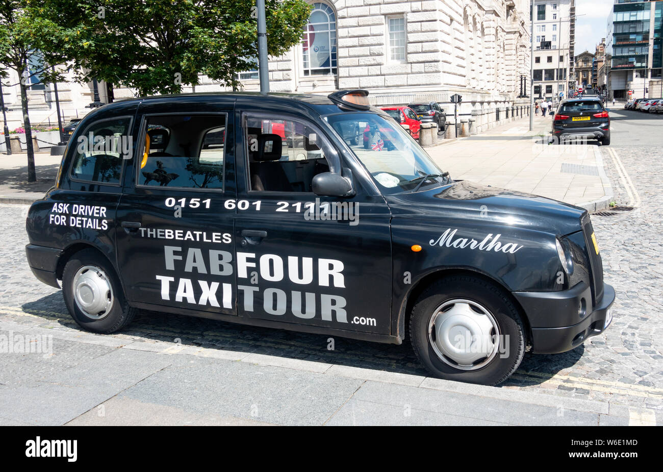 Fab Four Taxi Tour in Liverpool, Großbritannien Stockfoto