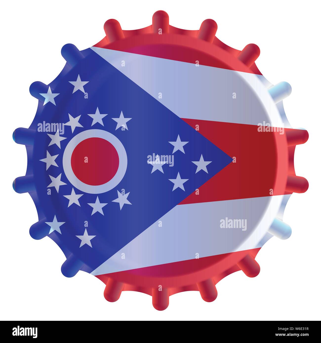 Eine typische Metall Glas Flasche Cap in Ohio State Flag Farben auf weißem Hintergrund Stock Vektor