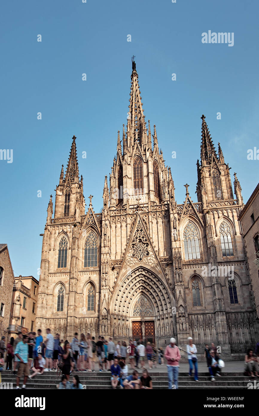 Kathedrale der Hl. Kreuz und St. Eulalia auch als die Kathedrale von Barcelona, das Gotische Kathedrale und Sitz des Erzbischofs von Barcelona, Katalonien, Stockfoto