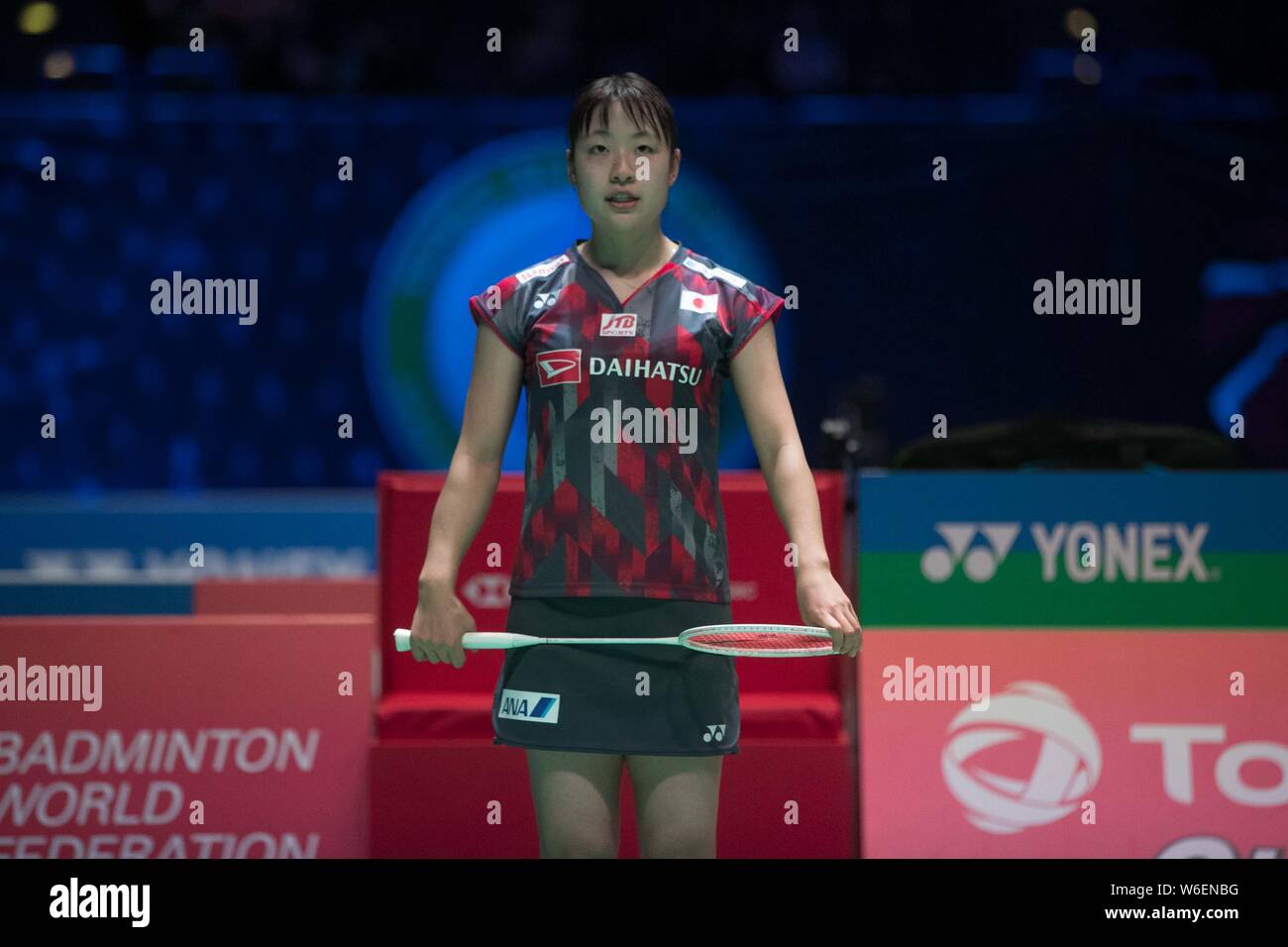 Nozomi Okuhara von Japan ist im Viertelfinale der Damen gegen S. V. Sindhu von Indien während der YONEX All England Open Stockfoto