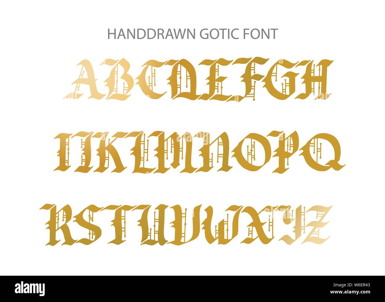 Blackletter gotischen Skript von Hand gezeichnet. Dekorative vintage gestalteten Buchstaben. Stock Vektor