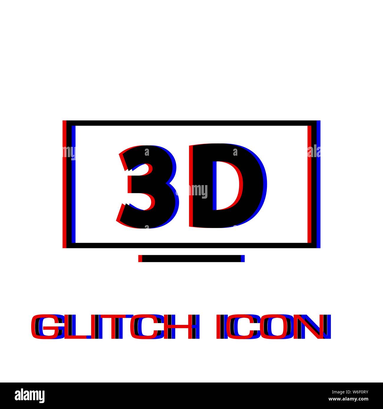 3D-Fernsehen Symbol flach. Einfache Piktogramm-Glitch Wirkung. Vector illustration symbol Stock Vektor