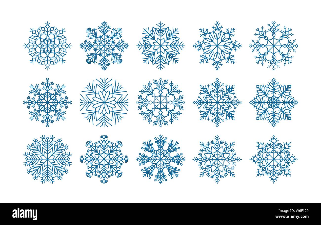 Schneeflocken setzen isoliert auf weißem Hintergrund. Weihnachten, Winter, Schnee Symbol. Vektorgrafik Stock Vektor