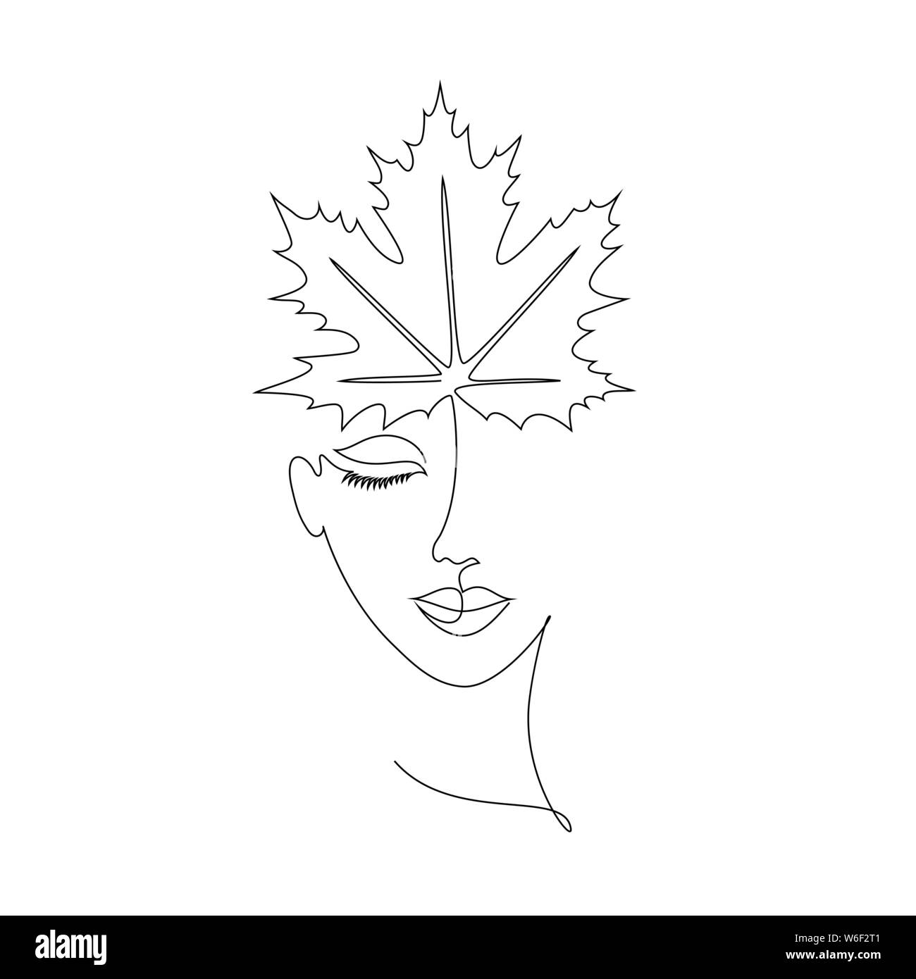 Mädchen mit maple leaf auf weißem Hintergrund. Eine Zeichnung Stil. Herbst Konzept. Stock Vektor