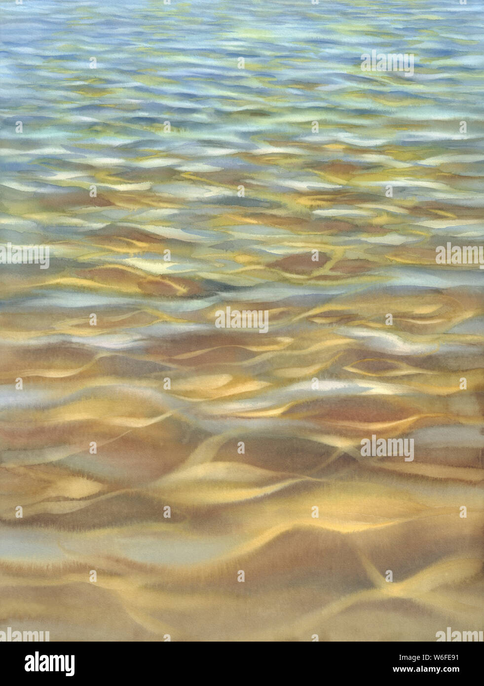 Sonnig mit transparenten Wellen Aquarell Hintergrund. Zusammenfassung Hintergrund Stockfoto