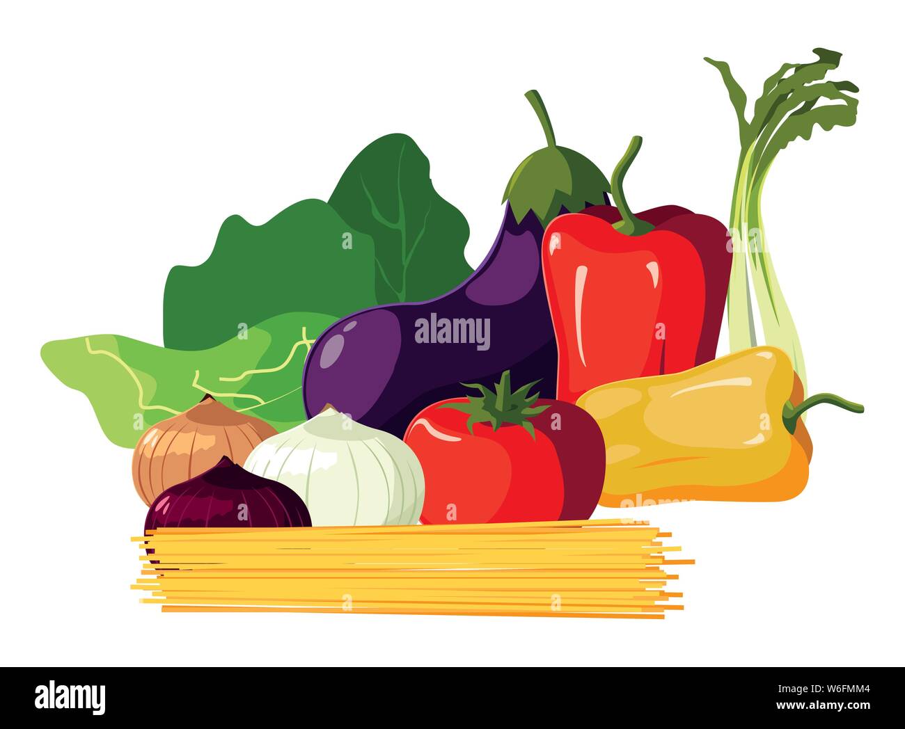 Frisches Gemüse spaghetti Pfeffer aubergine Kopfsalat Vector Illustration Stock Vektor