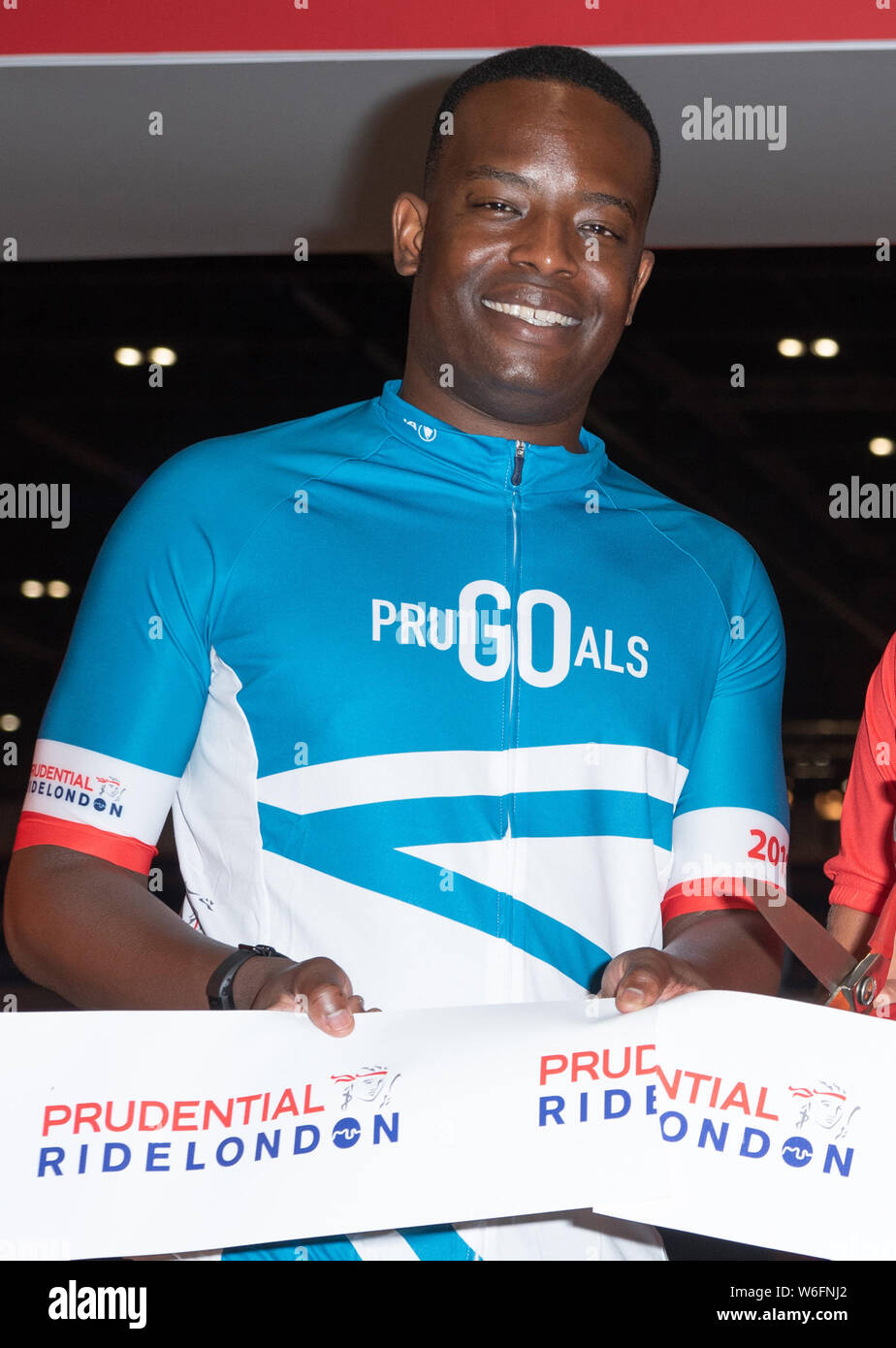Mulenga Chafilwa bei der Eröffnung der aufsichtsrechtlichen RideLondon Radfahren Show in London. Stockfoto