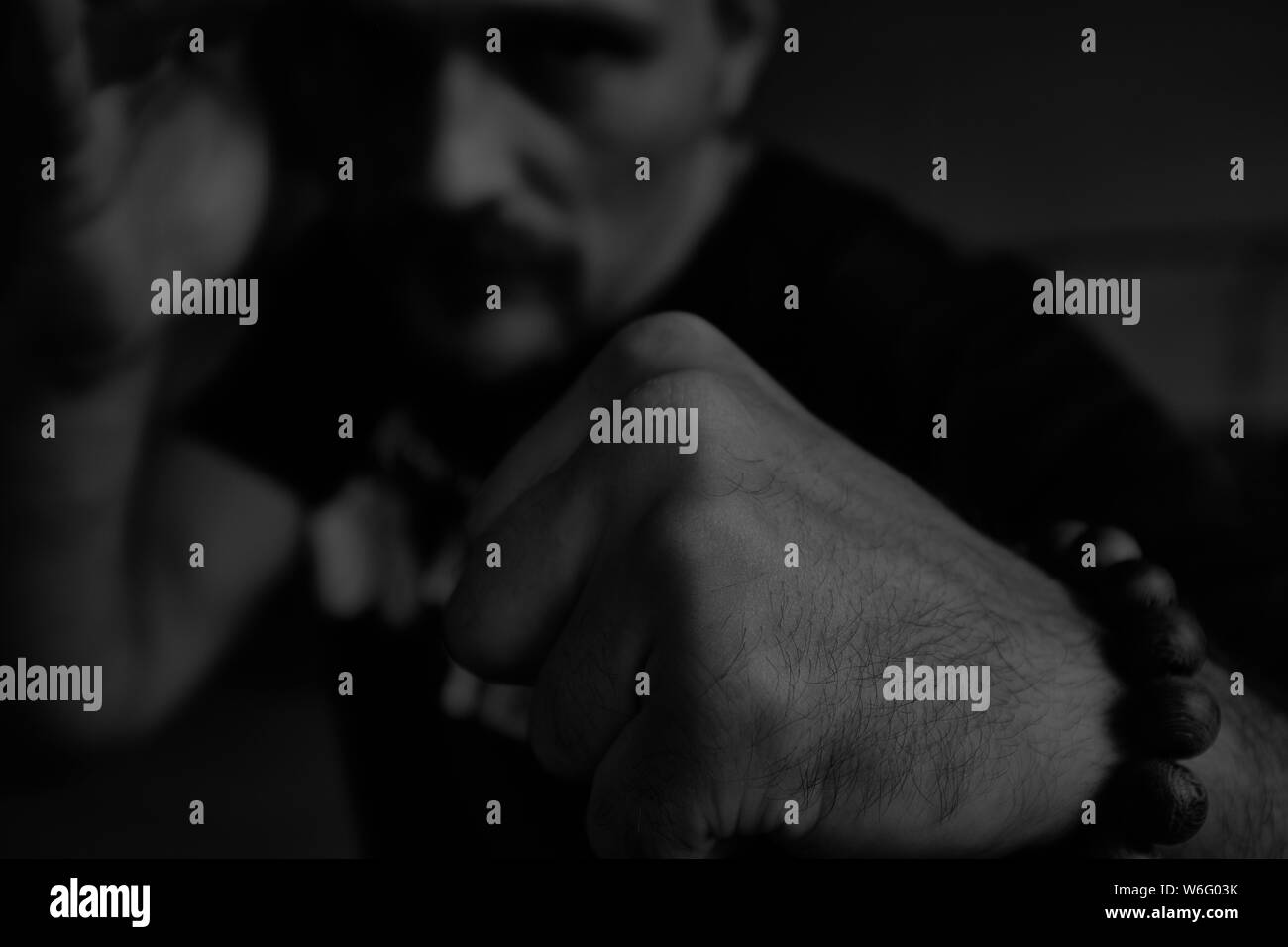Nahaufnahme der Hand des martial Künstler für einen Kampf. Konzept. Starke Arme Stockfoto