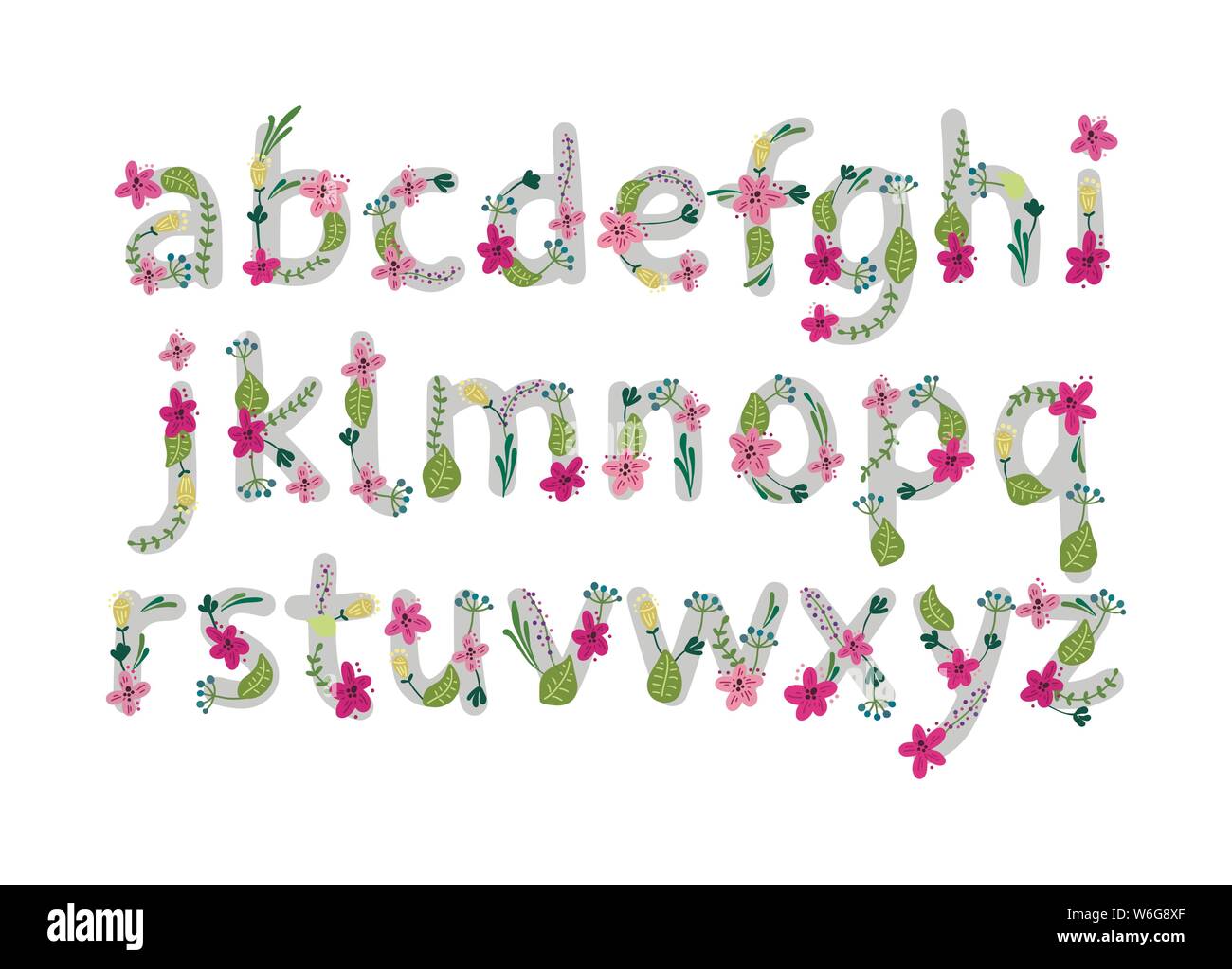 Vektor bunte Blume Font. Vector Illustration. Groteske Stil. Floral Alphabets. Stock Vektor