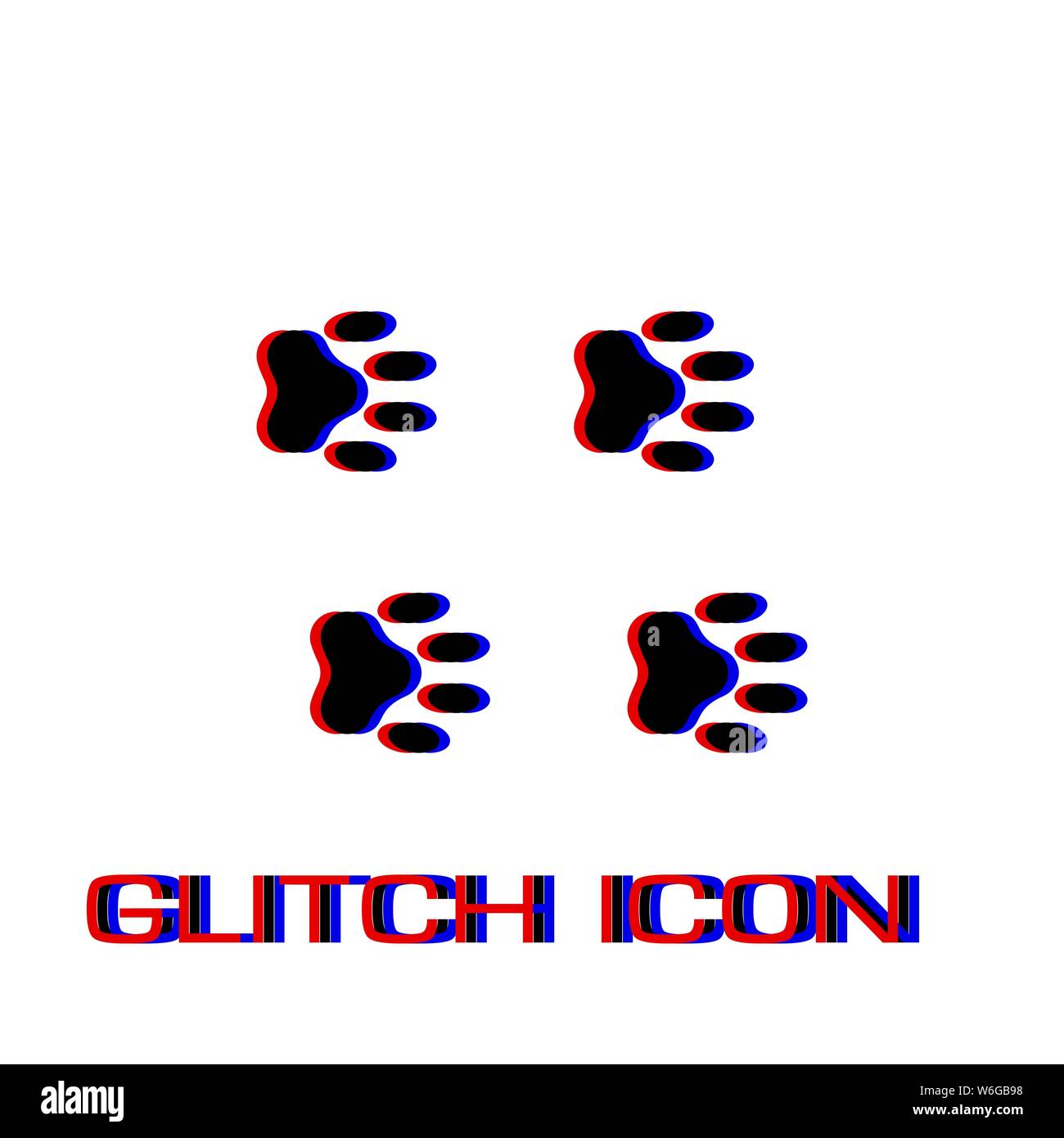 Paw Symbol flach. Einfache Piktogramm-Glitch Wirkung. Vector illustration symbol Stock Vektor