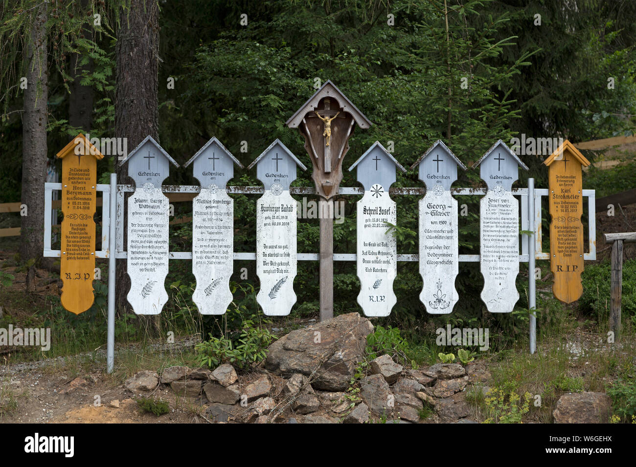Memorial Boards, Bodenmais, Bayerischer Wald, Bayern, Deutschland Stockfoto