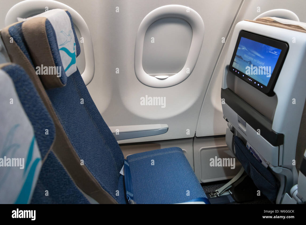 LE BOURGET PARIS - May 20, 2019: Kabine Ansicht des Airbus A3330 neo Pkw Flugzeug von Air Mauritius auf der Paris Air Show. Stockfoto