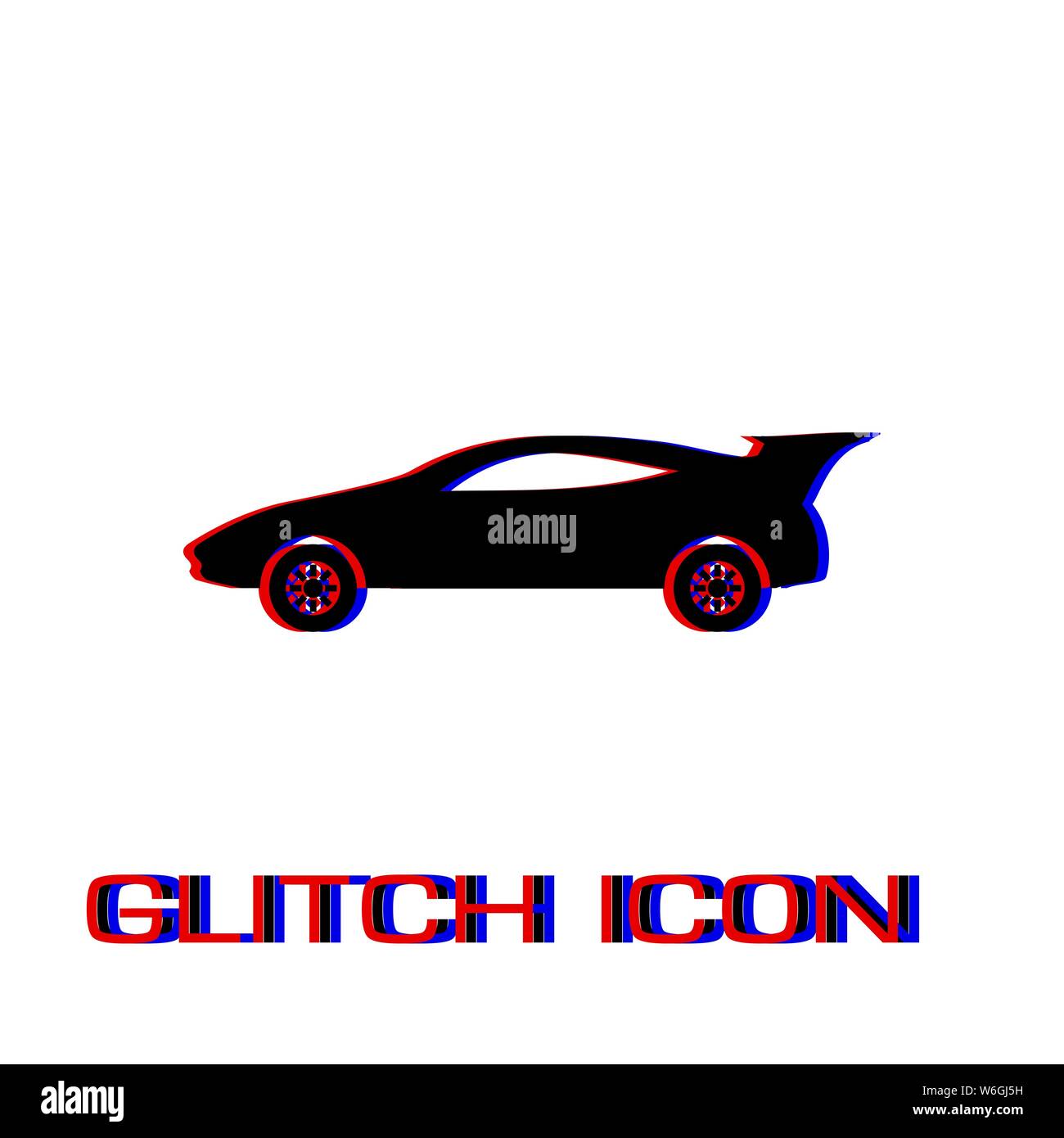 Sport auto Symbol flach. Einfache Piktogramm-Glitch Wirkung. Vector illustration symbol Stock Vektor