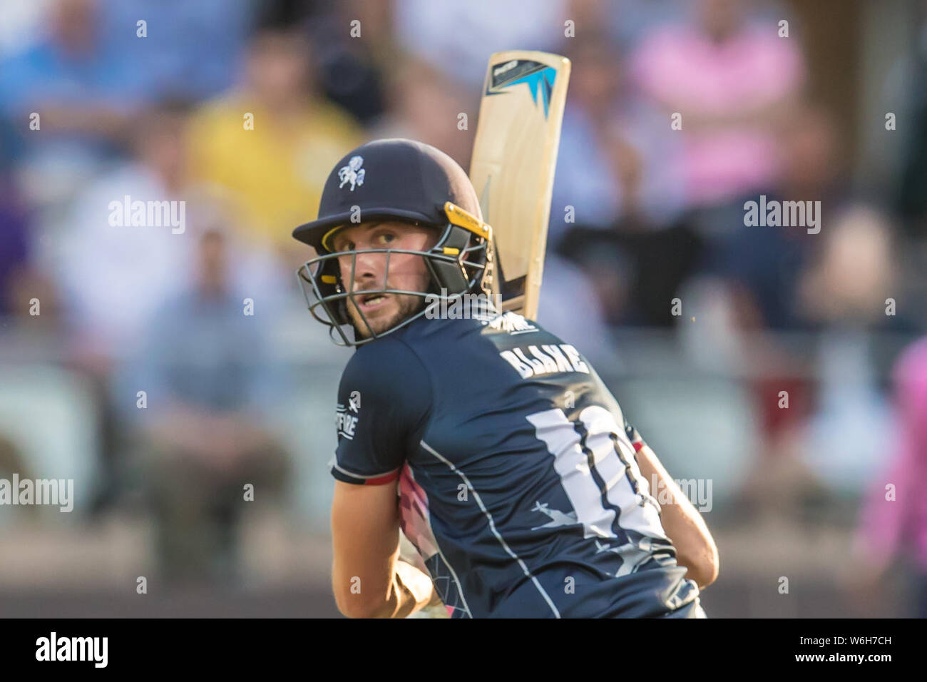 London, Großbritannien. 1. August 2019. Alex Blake schlagen für Kent Spitfires gegen Middlesex in der Vitalität Blast T20 Cricket Match an den Lords. David Rowe/Alamy leben Nachrichten Stockfoto