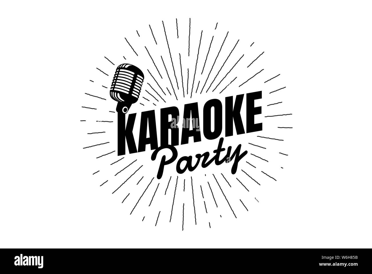 Karaoke Party Night Live Show open mike unterzeichnen. Vintage Mikrofon mit Line strahlen. Retro mic Vektor Musik Nachtleben event Illustration für Musik Poster Stock Vektor