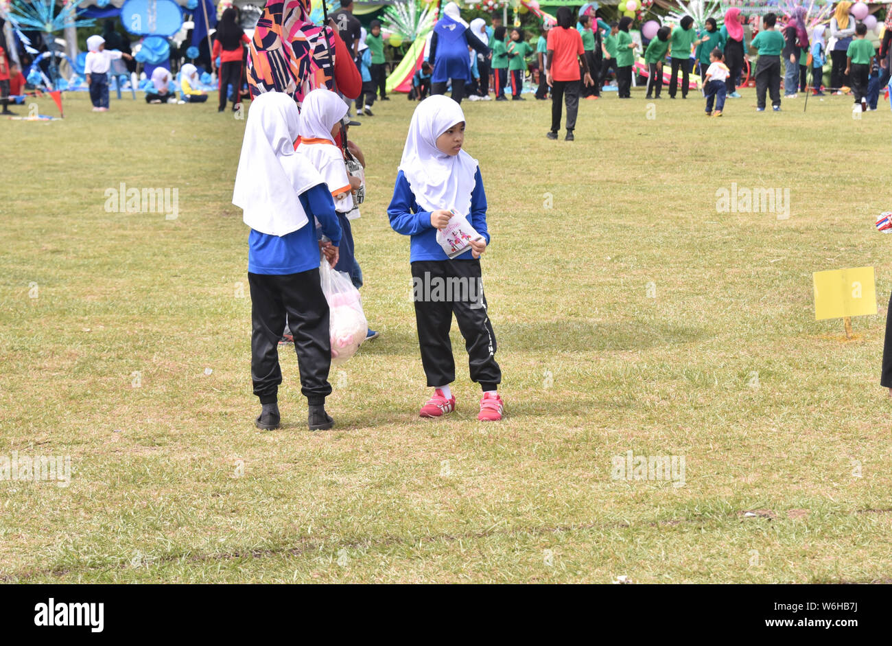 Ratshausen, PAHANG - 17. Februar 2019 Jährliche Grundschule Sport Tage vor der Schule in der Nähe für die Semesterferien. Stockfoto