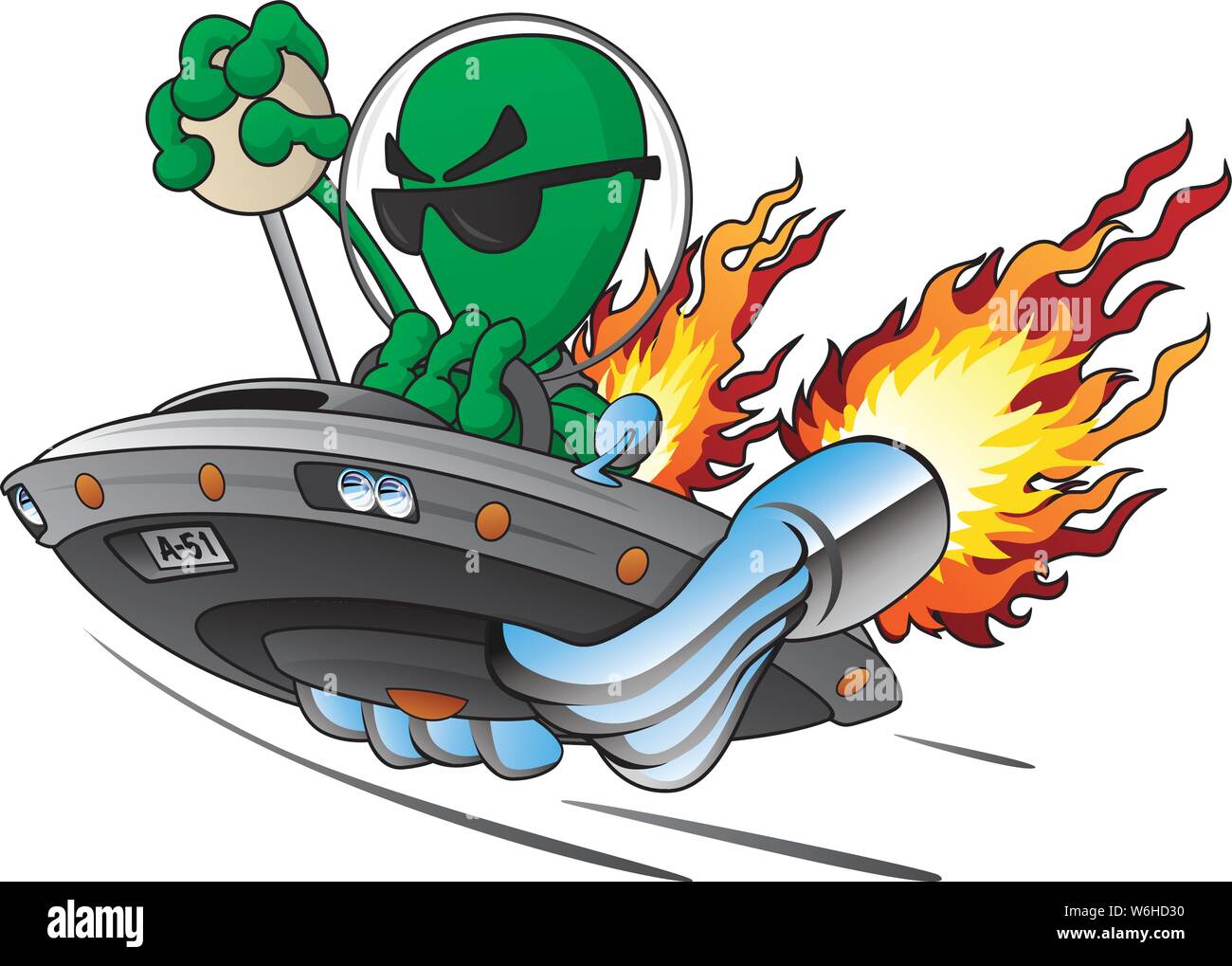 UFO Alien Area 51 Hot Rod isoliert Vector Illustration Stock Vektor