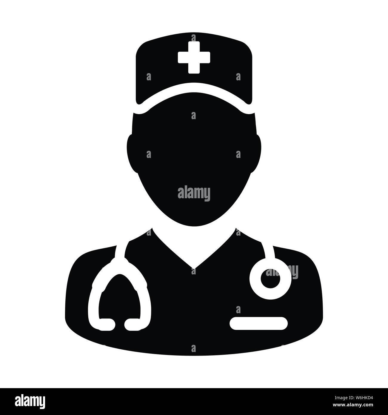 Krankenschwester Symbol Vektor männliche Person Profil Avatar mit einem Stethoskop für medizinische Beratung in Glyph Piktogramm Abbildung Stock Vektor