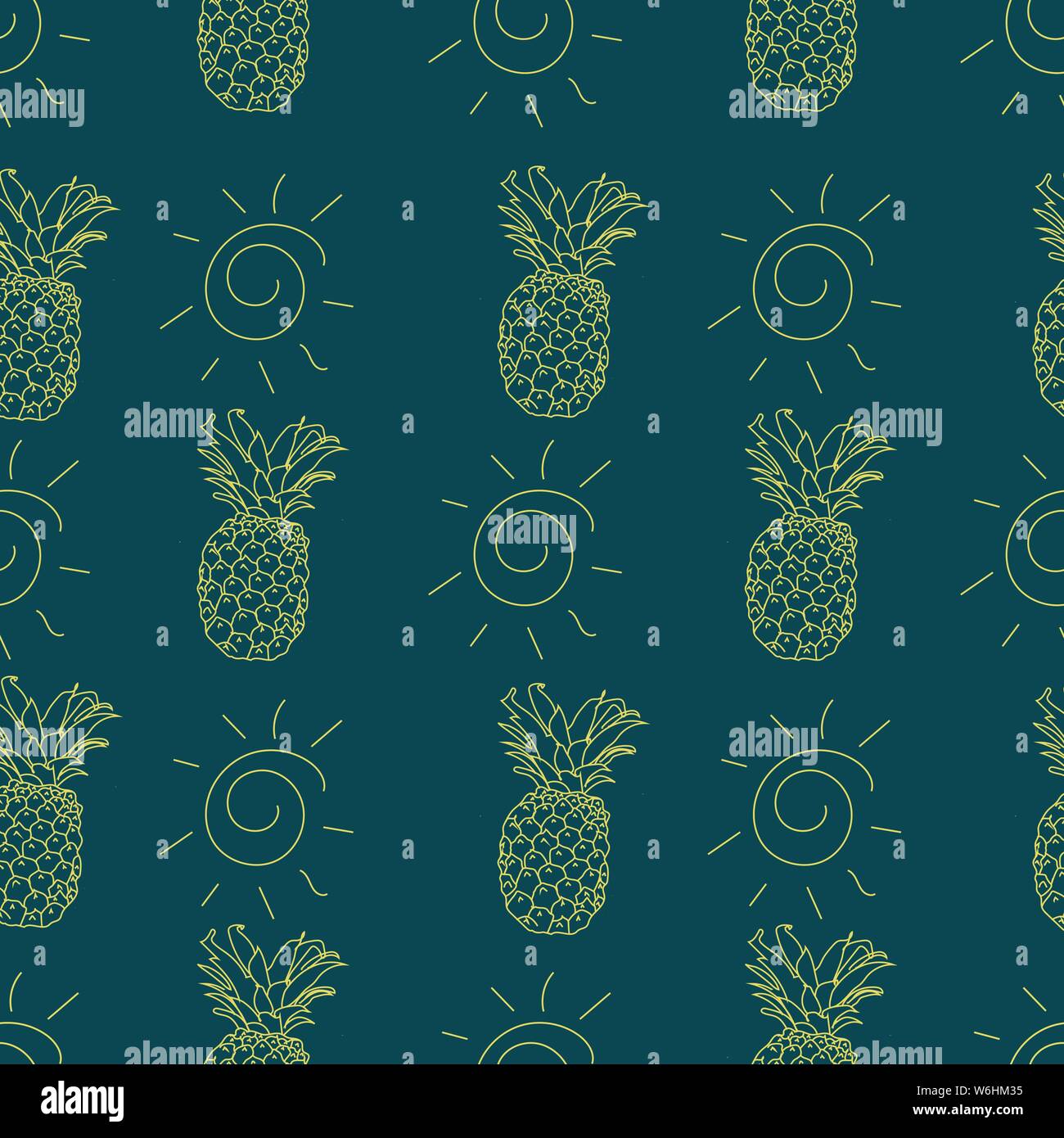 Sommerliche nahtlose Muster Hintergrund mit Ananas und sun Motive. Stock Vektor