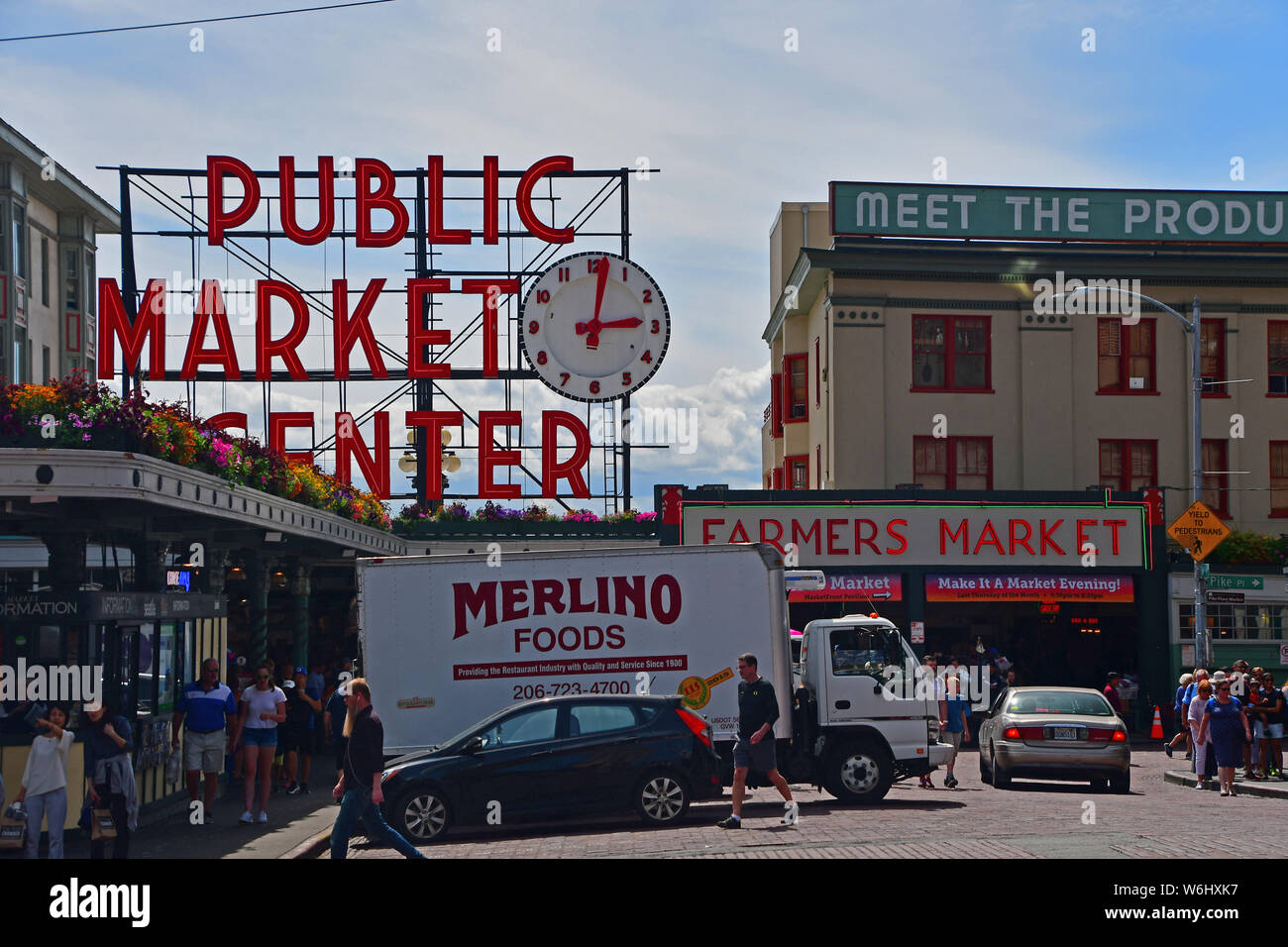 Die ikonischen und Zeichen für die Pike Place Market in Seattle Seattle, Washington Stockfoto