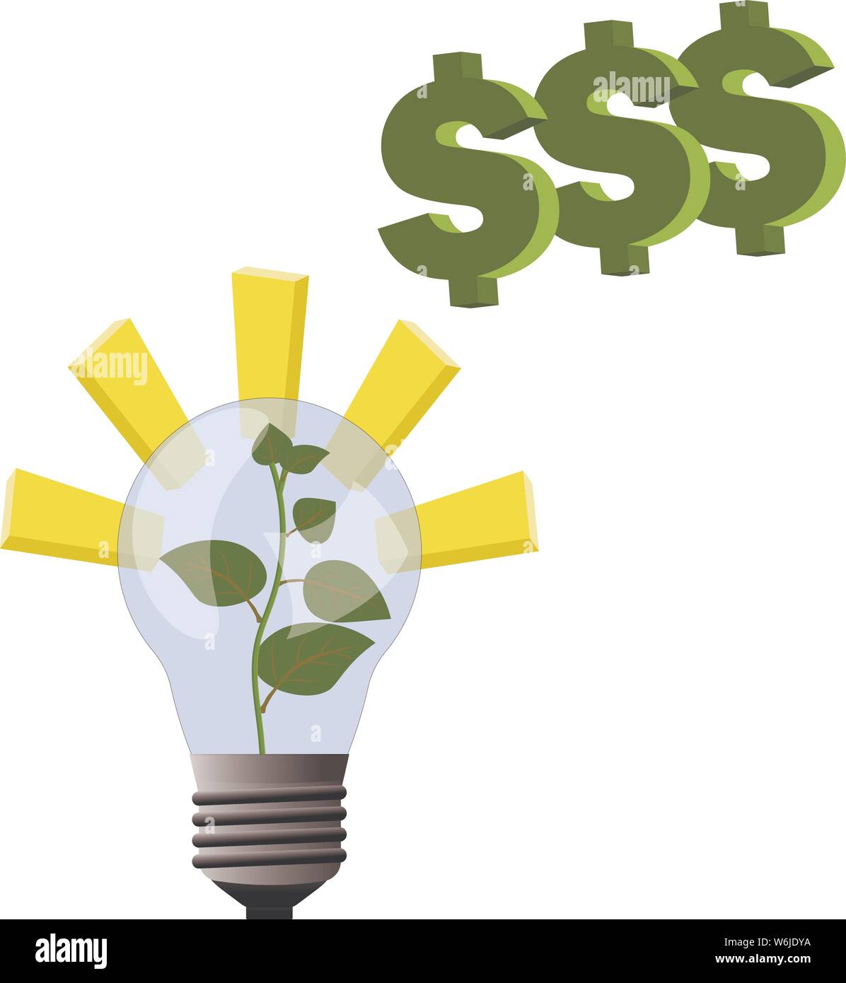 Pflanze wachsen im Inneren der Lampe und Inspirationen für Geschäftsidee, Geld zu verdienen und Nach oben/Vector Illustration für Business und Geld mak wachsende Stock Vektor