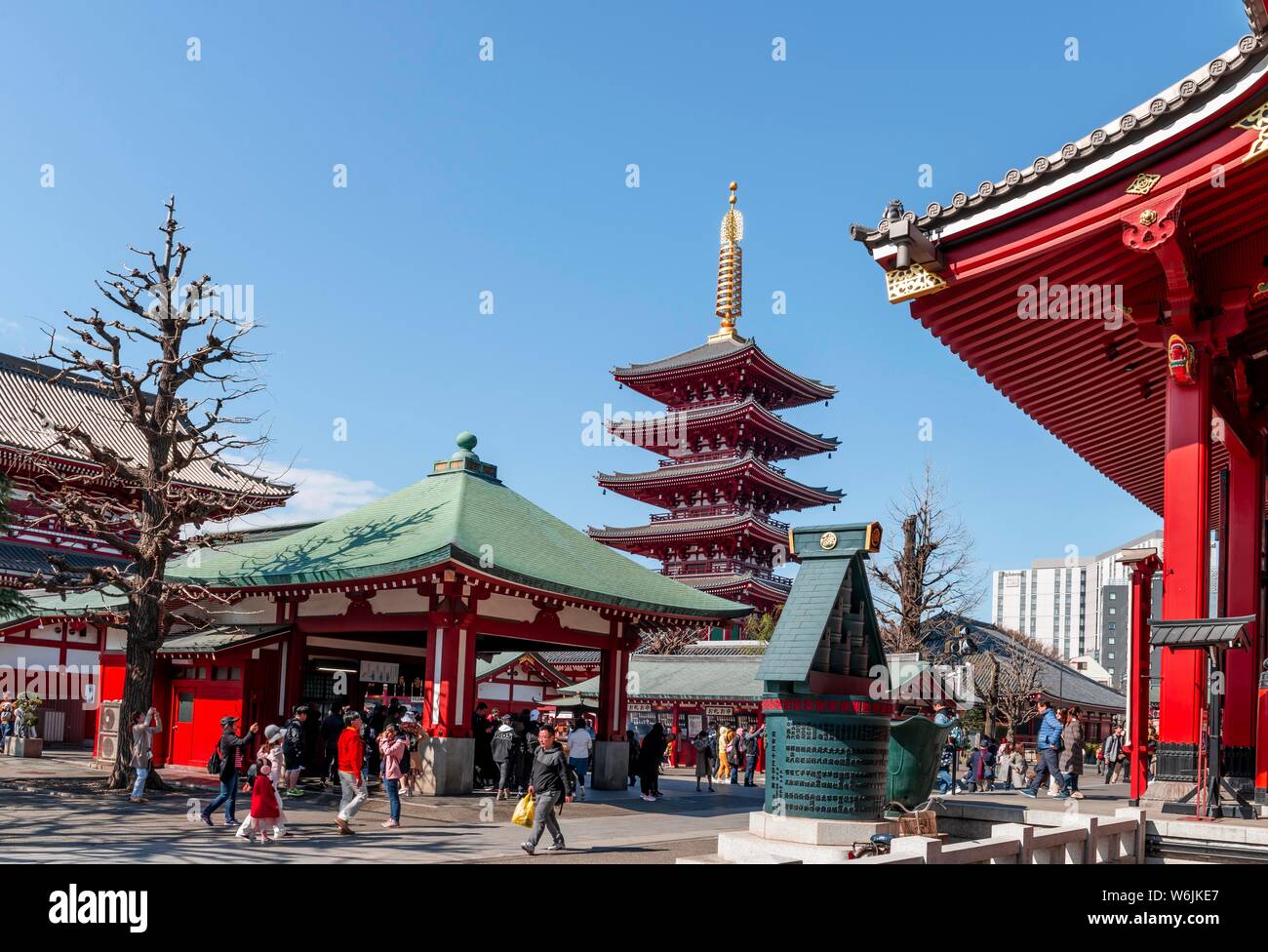 Sensoji fünfstöckige Pagode, buddhistische Tempel Komplex, Senso-ji Tempel, Asakusa, Tokyo, Japan Stockfoto