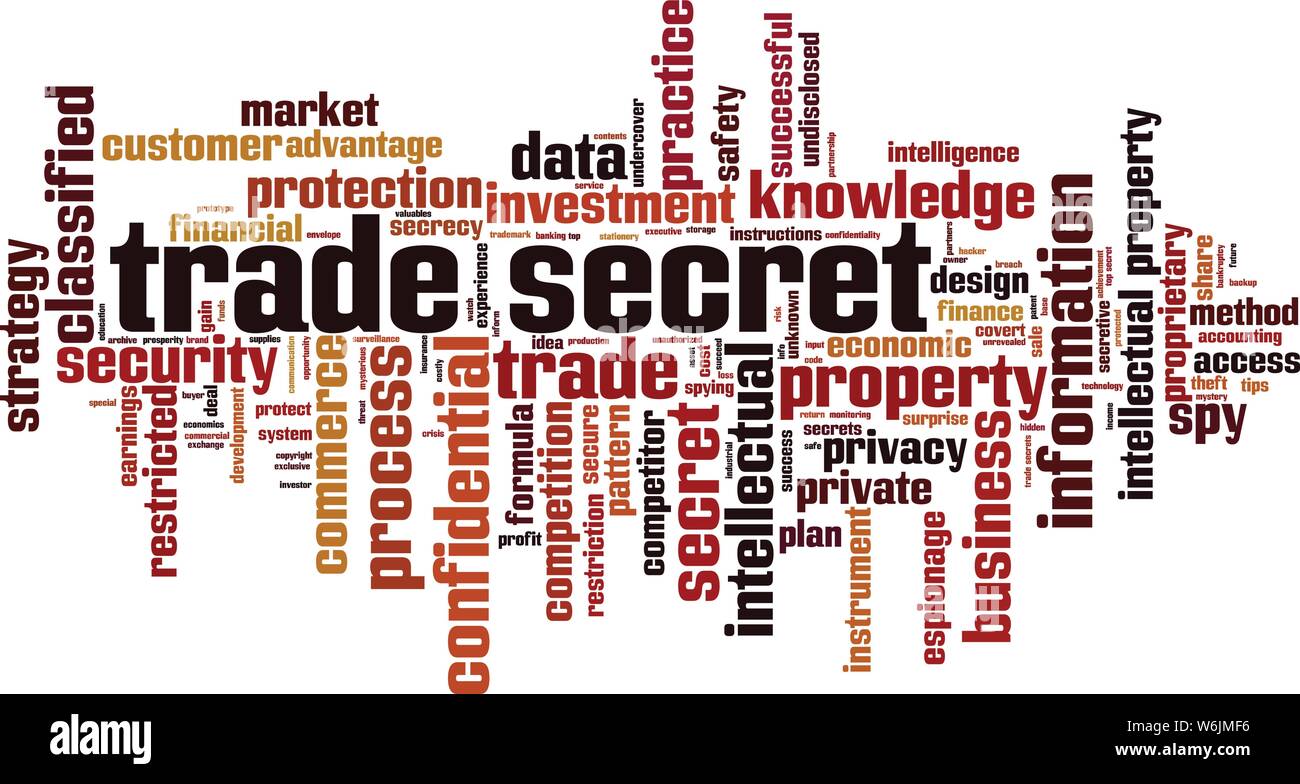 Handel geheime Wort cloud Konzept. Collage aus Worte über Geschäftsgeheimnisse. Vector Illustration Stock Vektor