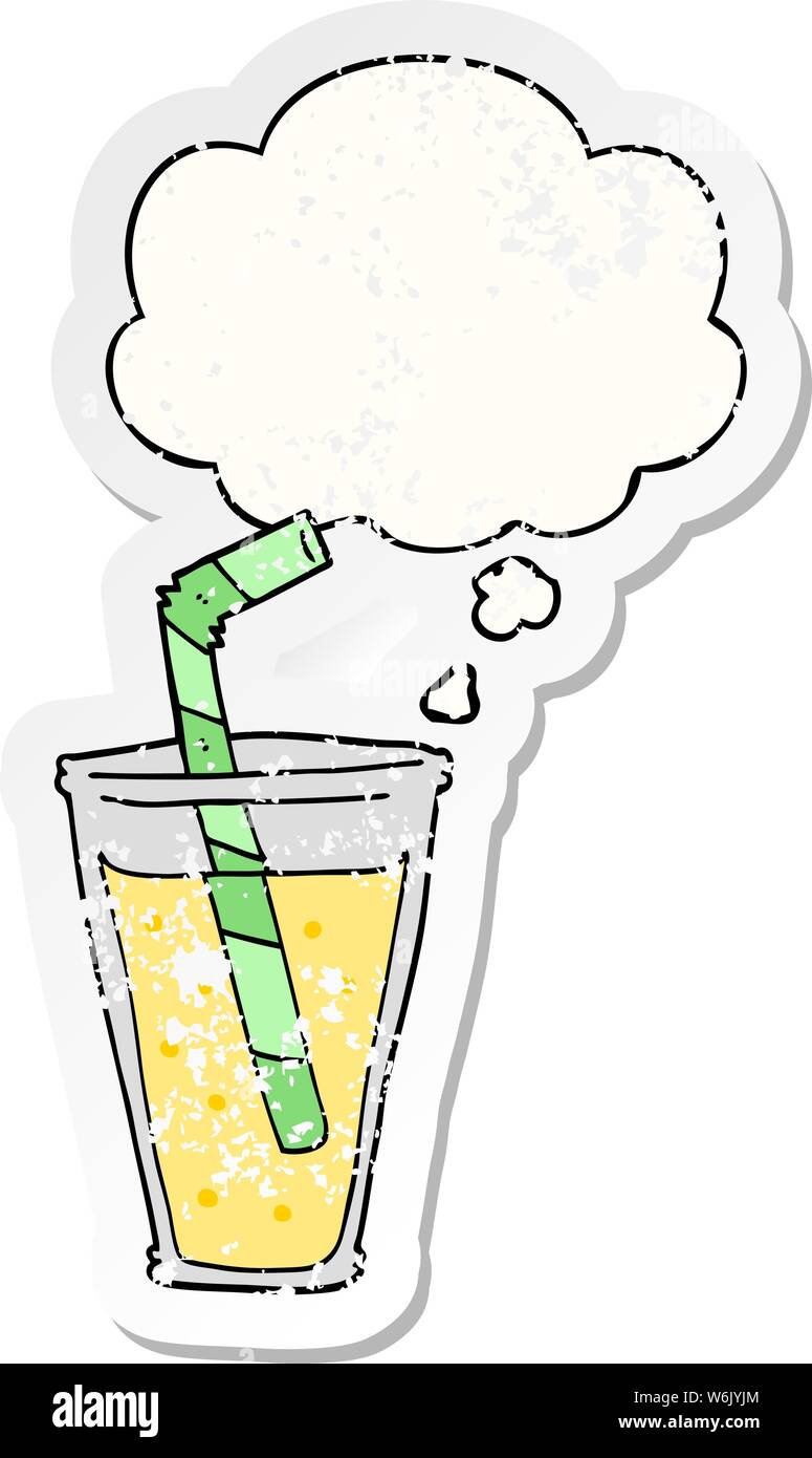 Cartoon kohlensäurehaltige Getränk mit dachte Bubble als Distressed getragen Aufkleber Stock Vektor