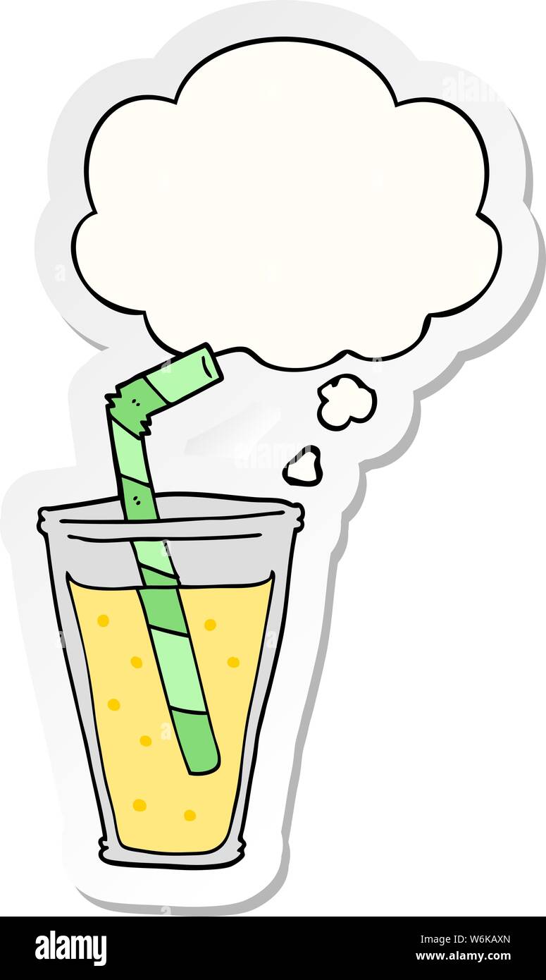 Cartoon kohlensäurehaltige Getränk mit dachte Bubble als gedruckte Aufkleber Stock Vektor
