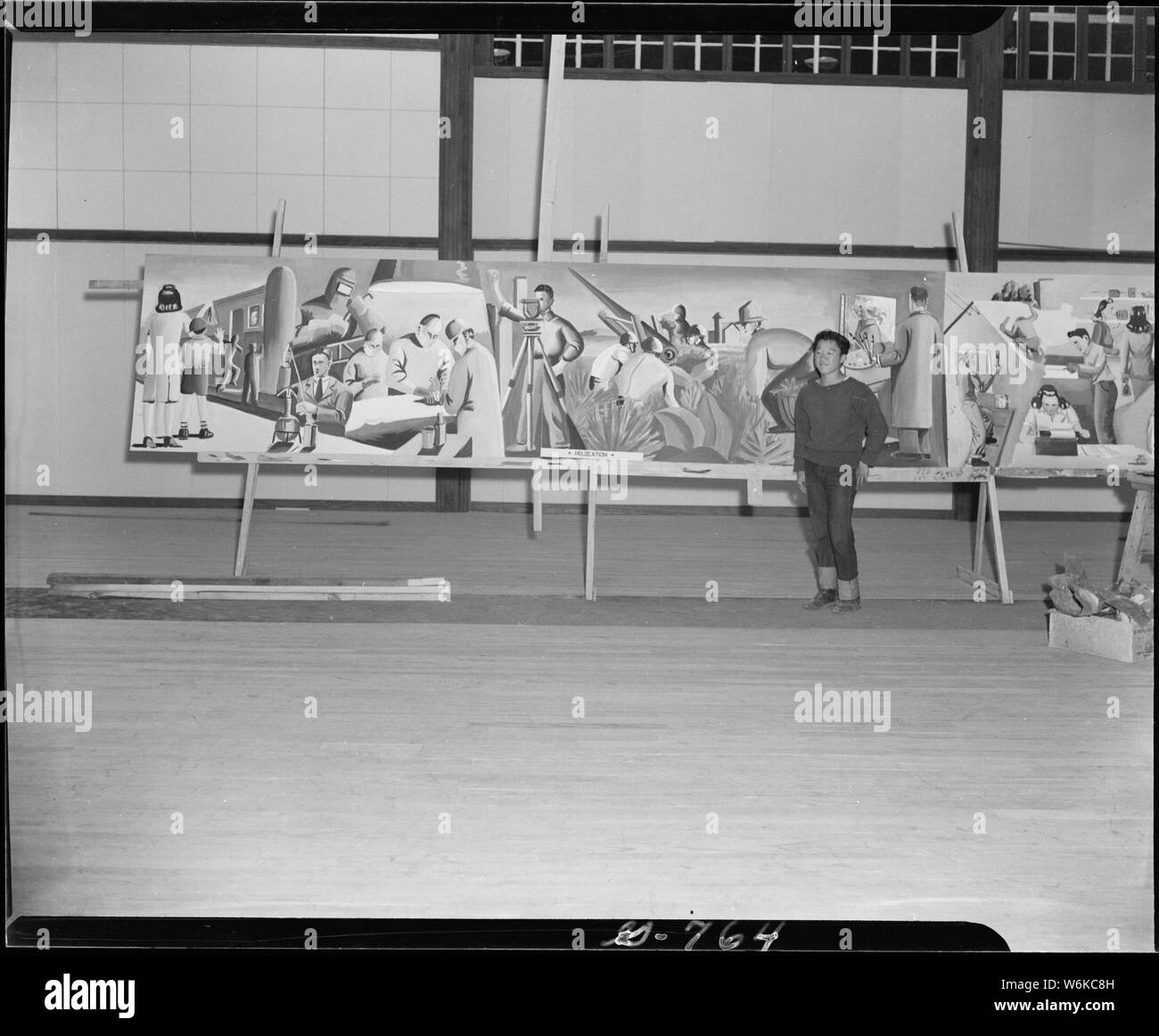 Rohwer Relocation Center, McGehee, Arkansas. Ein Wandgemälde mit der Verlagerung. Stockfoto