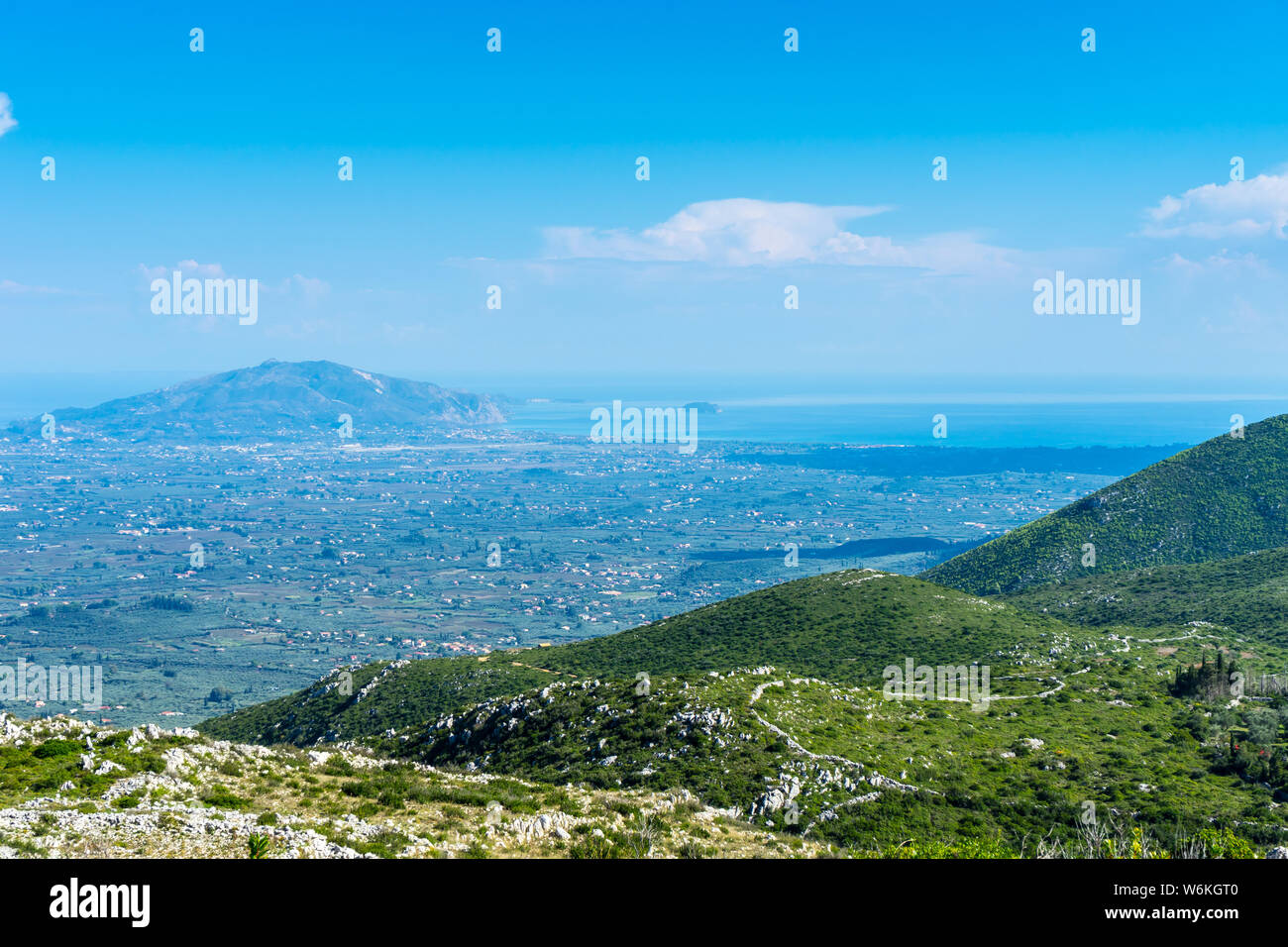 Griechenland, Zakynthos, weiten Blick über die grünen Berge und Täler der Zakynthos Insel Stockfoto