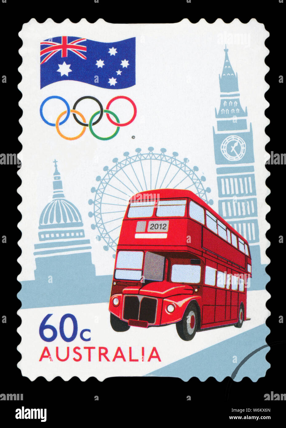 Australien - ca. 2012: Eine gebrauchte Briefmarke aus Australien, zum Gedenken an die London 2012 Olympische Spiele, ca. 2012. Stockfoto