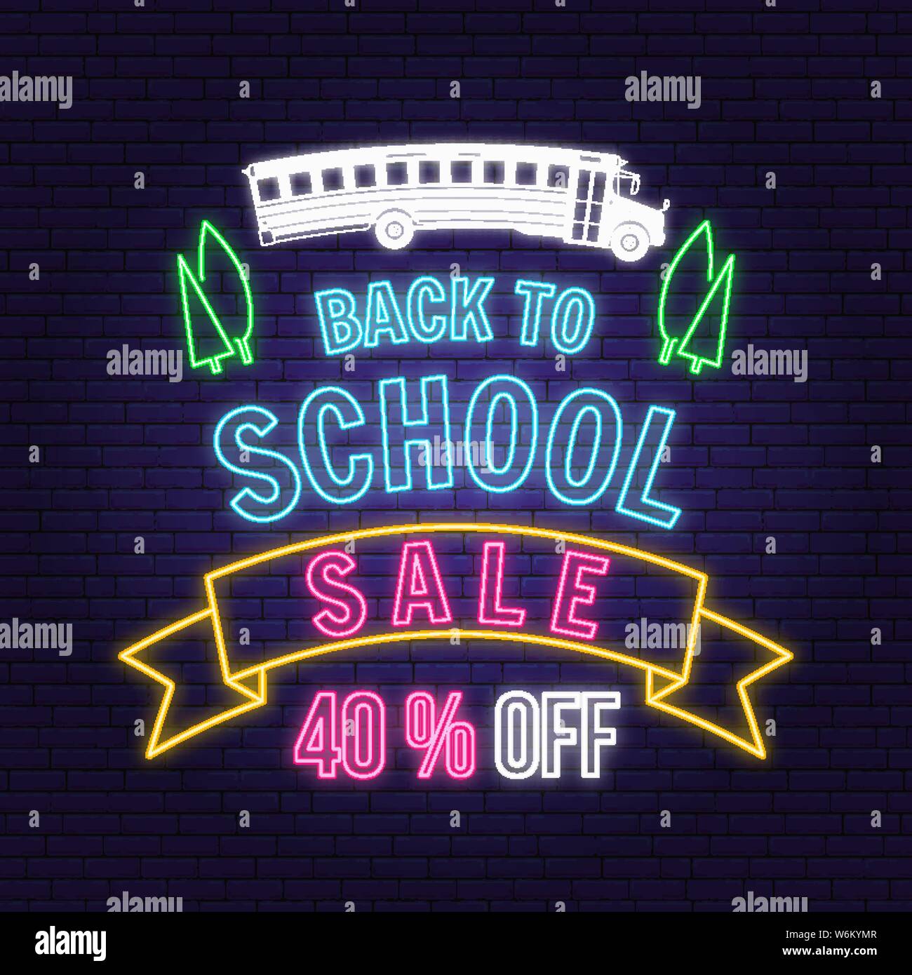 Zurück zu Schule Verkauf neon Design oder Emblem. Vector Illustration. Nacht neon Schild. Für Werbung, Promotion, Poster, Flyer, Blog, Artikel, soziale Medien, Marketing oder Banner zurück zu Schule Verkauf Stock Vektor