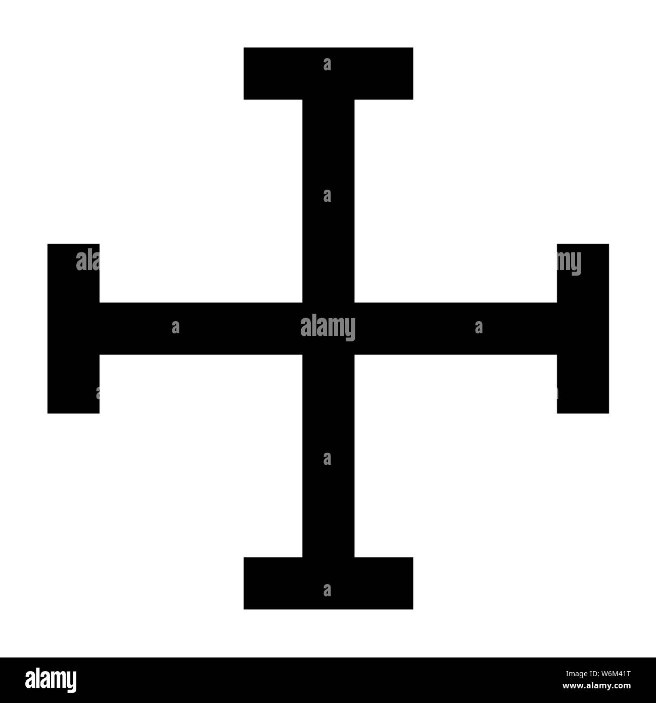Kreuz von Jerusalem dunkle Silhouette auf weißem Hintergrund Stock Vektor