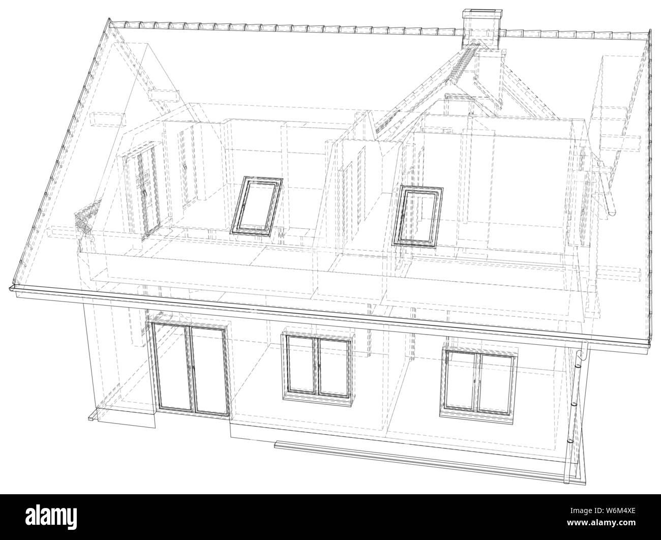 Vektor Skizze des Cottage mit einem Dach. Abbildung: erstellt von 3d. Stock Vektor