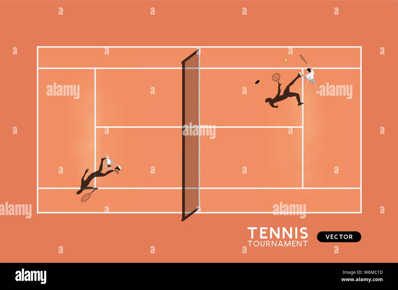 Herren Partie Tennis auf dem Sandplatz. Top down Sicht auf den Sport, Vector Illustration. Stock Vektor