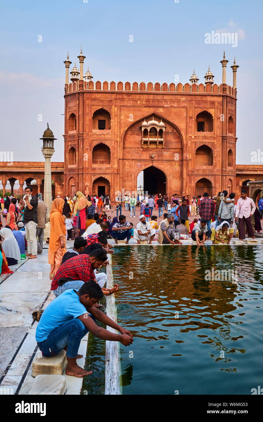 Indien, Delhi, Old Delhi, Jama Masjid Moschee errichten von Shah Jahan, der moghol Kaiser Stockfoto