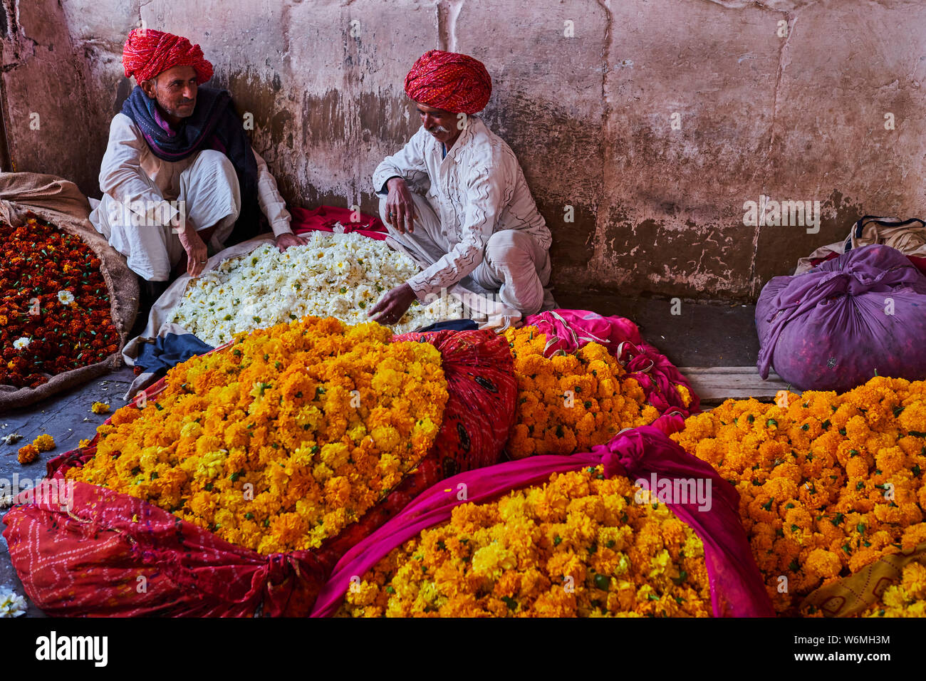 Indien, Rajasthan, Jaipur, Blumenmarkt Stockfoto