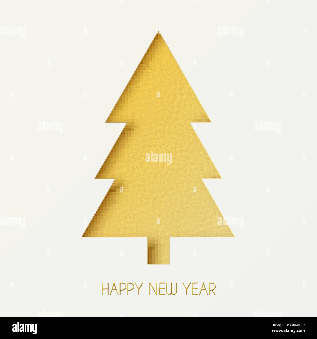 Weihnachten und neues Jahr Poster mit goldenen Weihnachtsbaum auf weißem Hintergrund. Stock Vektor