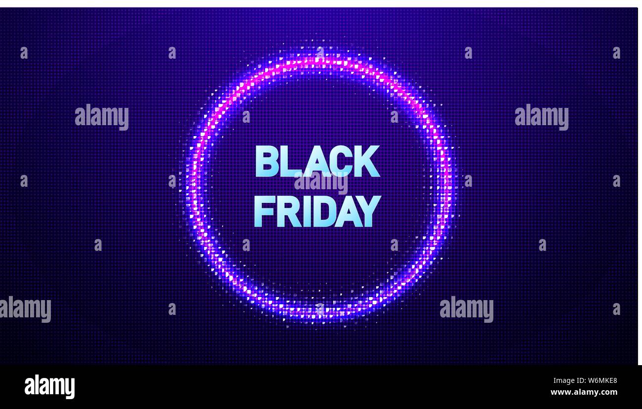 Schwarzer Freitag Verkauf neon Vektor Banner. Abstrakte Halftone Kreis vektor Rahmen mit glühenden abstrakte Random dotі Stock Vektor