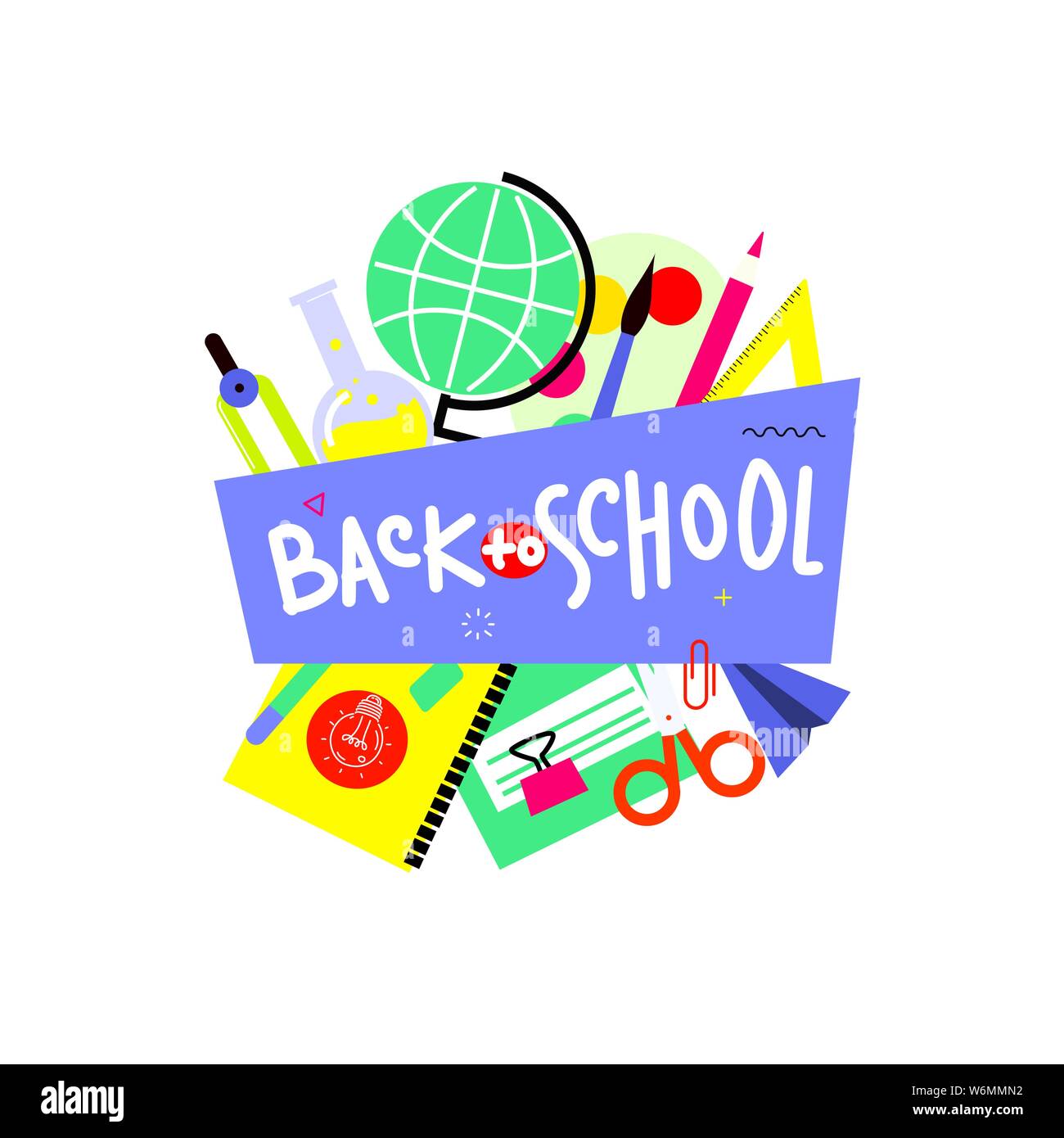 Zurück zu Schule Banner, flache Bauform, Hintergrund template Vector Illustration mit Schriftzug Zitat. EPS 10. Stock Vektor