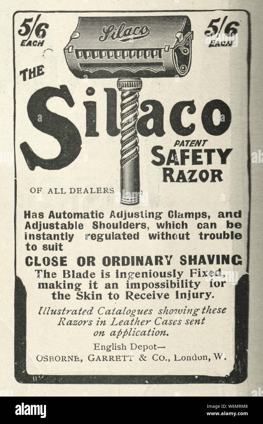 Edwardian Advert für Silaco Rasierklingen, 1902 Stockfoto