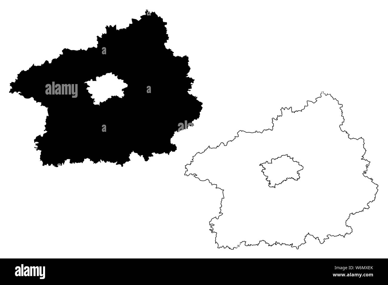 Mittelböhmische Region (Böhmische Länder, Tschechien, Regionen der Tschechischen Republik) Karte Vektor-illustration, kritzeln Skizze Mittelböhmische Karte Stock Vektor