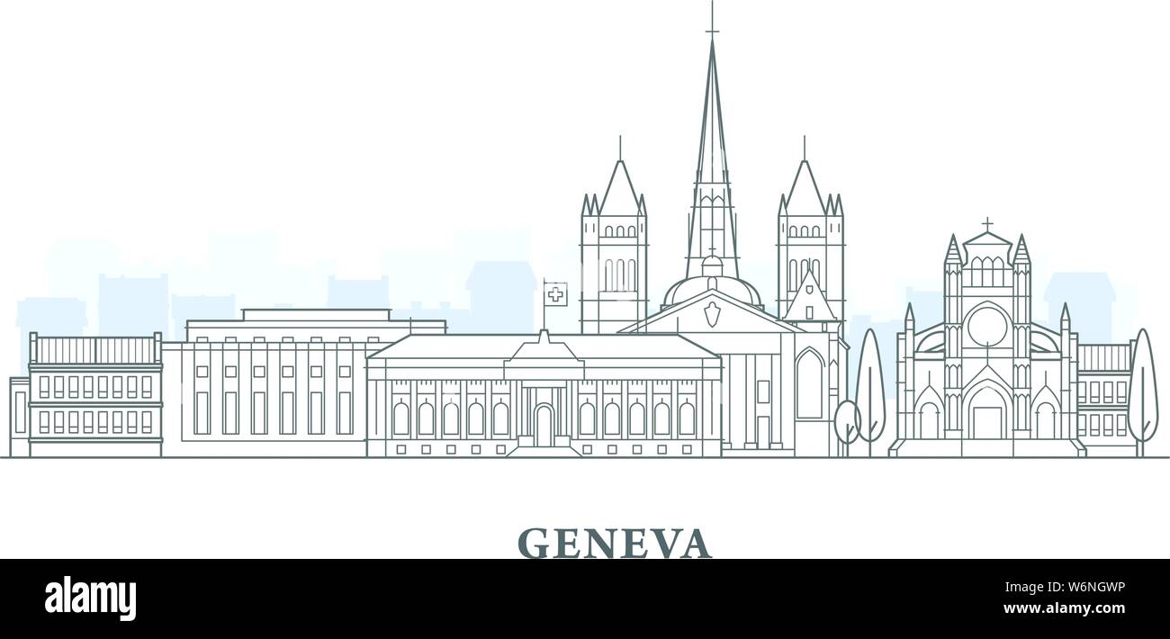 Stadtbild Genf, Schweiz - Blick auf die Altstadt, city panorama mit Wahrzeichen von Genf Stock Vektor