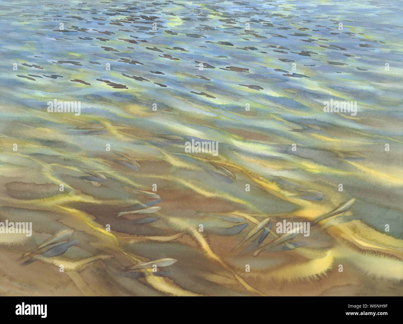 Sonnig mit transparenten Wellen Aquarell Hintergrund. Zusammenfassung Hintergrund Stockfoto